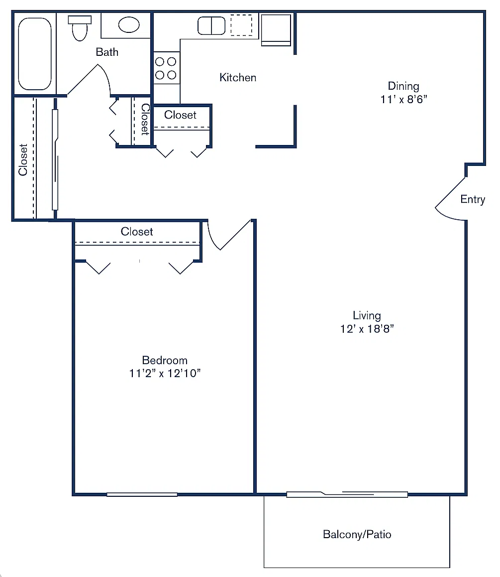 Floor plan 1 Bedroom, 1 Bath - Floor Plan B