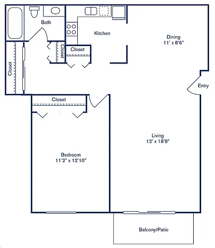 Floor plan 1 Bedroom, 1 Bath - Floor Plan B