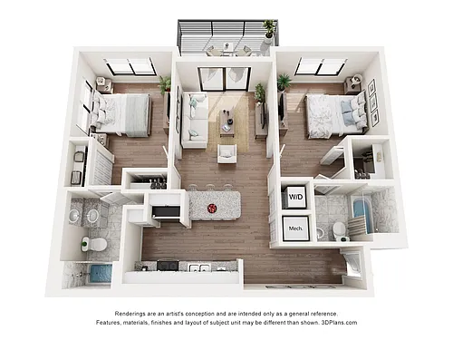 Floor plan 2x2 | Balcony or Terrace