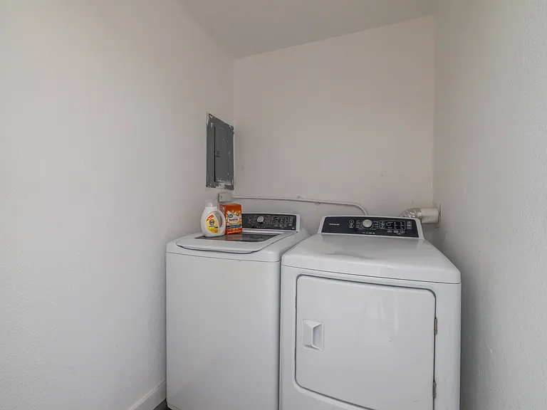 A washer, dryer and laundry essentials are free to use in the home.