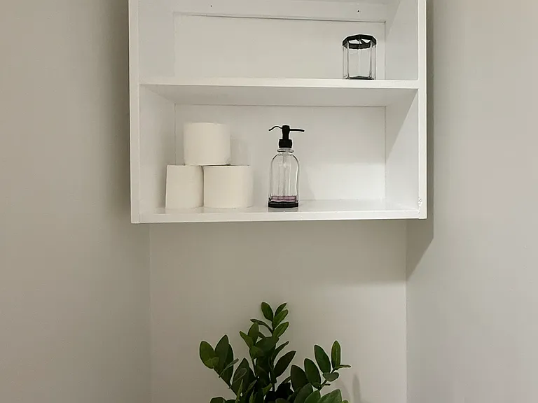 Extra shelving for your THREE T'S...
TOWELS, toilet paper, & toiletries.
