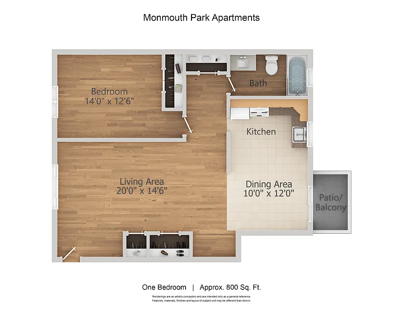 Floor plan Monmouth Park Apts - One Bedroom