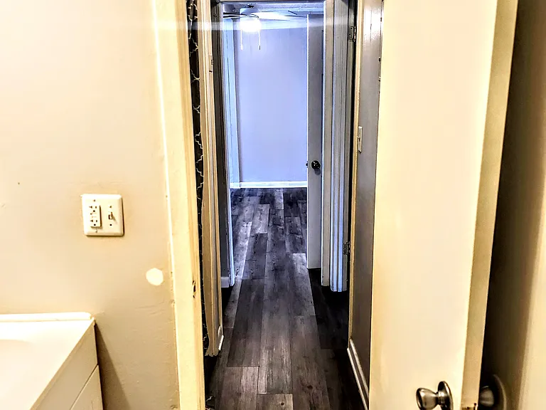 View from tub into the hallway