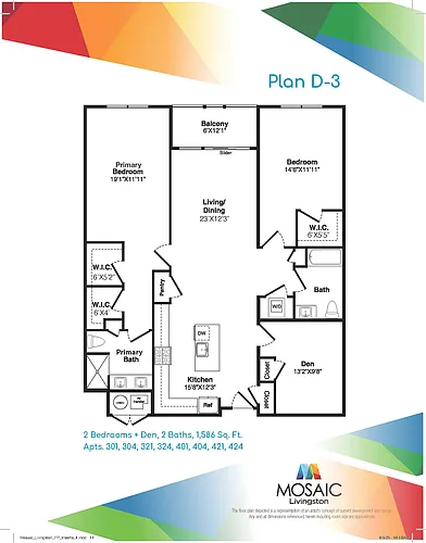 Floor plan Two Bedroom Two Bath plus Den (D-3)