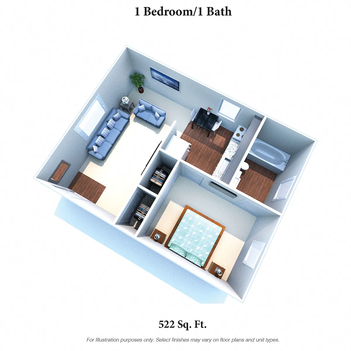 Floor plan 1 Bedroom 1 Bath 522SqFt