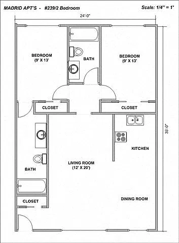 Floor plan 2 Bedroom/ 1.75 Bath