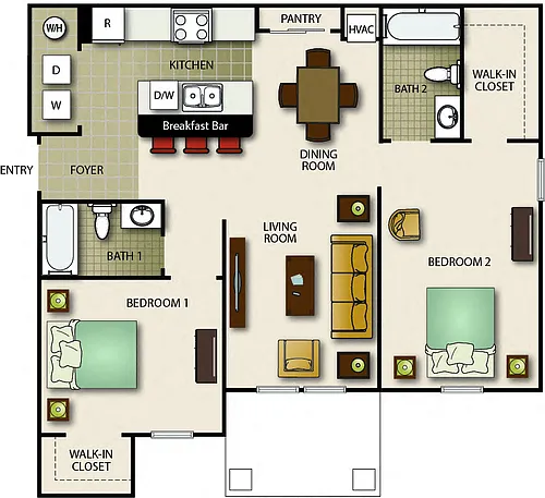 Floor plan Two Bedroom Two Bath