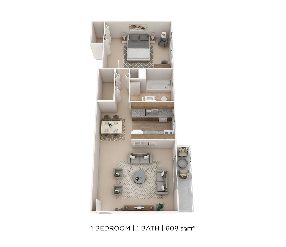 Floor plan One Bedroom-608 sqft