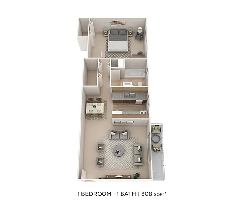 Floor plan One Bedroom-608 sqft