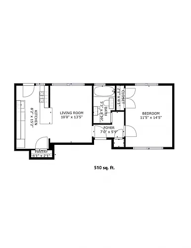 Floor plan 1 Bedroom 1 Bath_510