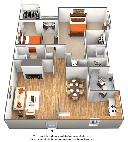Floor plan 2 Bedroom 2 Bath - B2