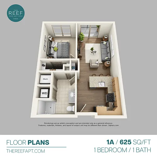 Floor plan 4-Story Building 1 Bedrooms
