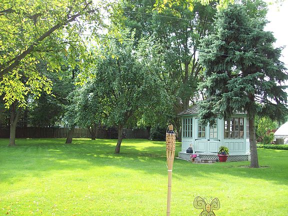Back yard trees and gazebo