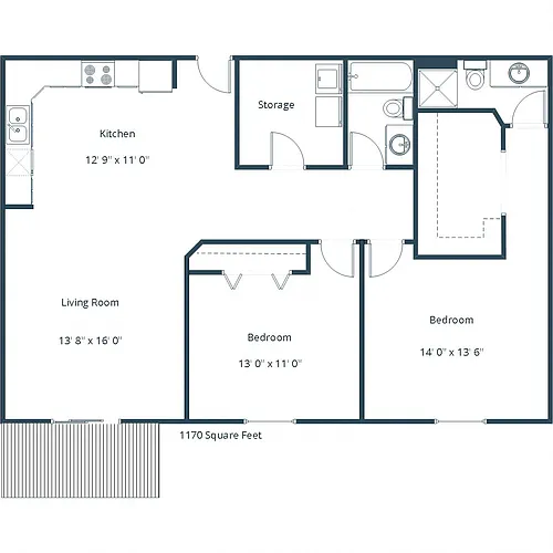 Floor plan Two Bedroom 22A
