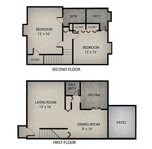 Floor plan 2 Bedroom Townhome |1190 SF.