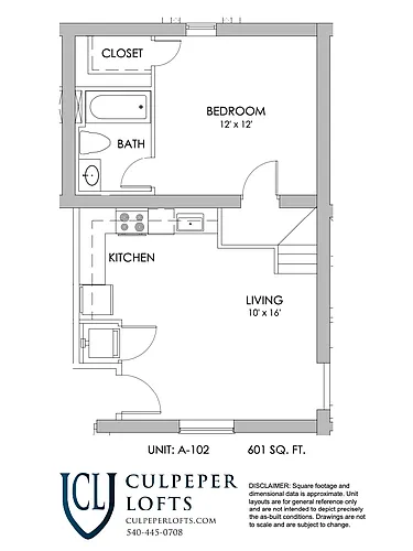 Floor plan One Bedroom A102