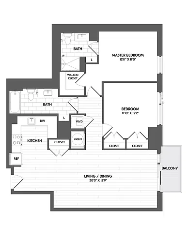 Floor plan 2 Bed/2 Bath-2D