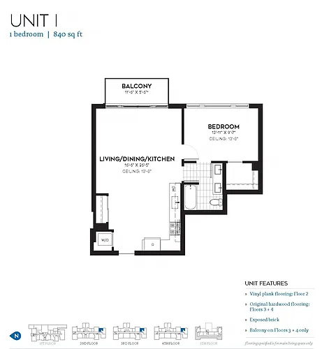 Floor plan 1 Bedroom - 1 Bathroom
