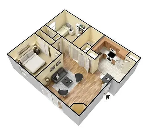 Floor plan B1 - 2 Bedroom - 1 Bathroom