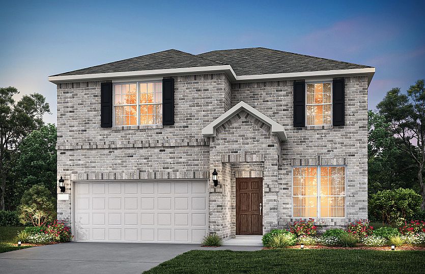The Hamilton, a two-story home with 2-car garage, shown as Home Exterior A
