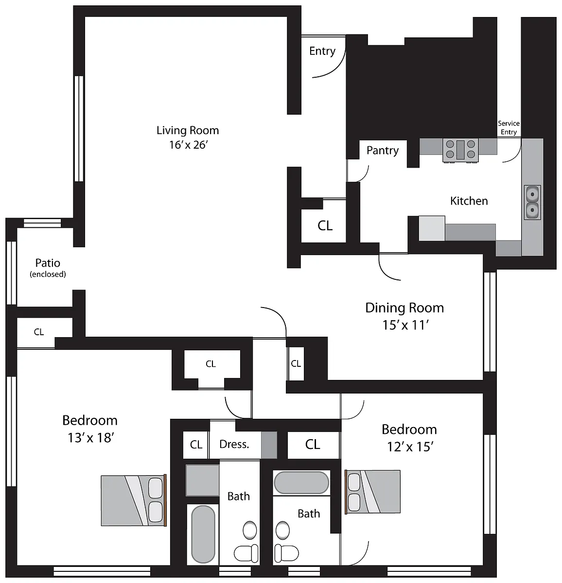 Floor plan Two-Bedroom with Incredible Views