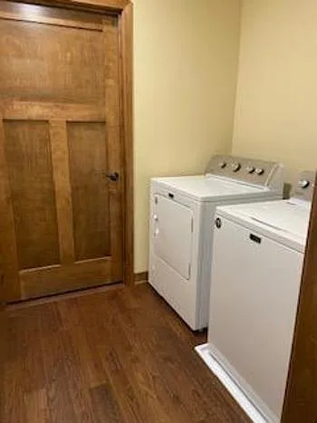 Washer and Dryer with cabinets mounted but not shown.