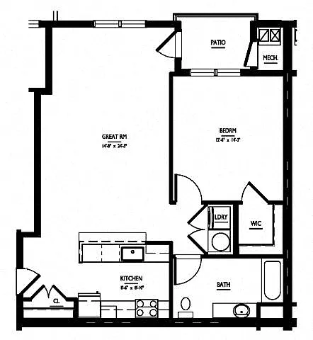 Floor plan 1 Bed/1 Bath-A3 Type A Phase V