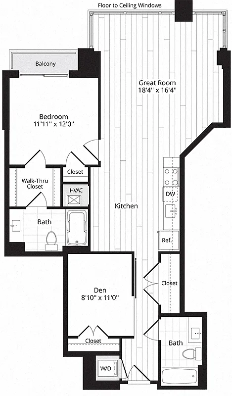 Floor plan 1 BR Den 1X+