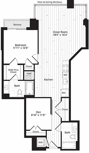 Floor plan 1 BR Den 1X+