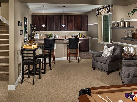 The finished basement has a space for the entire f