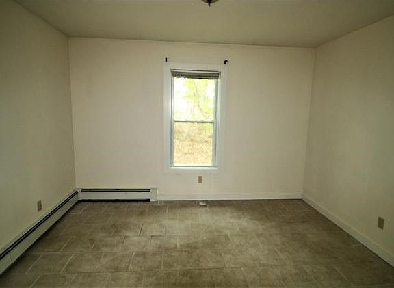 Tiled flooring in the dining room.