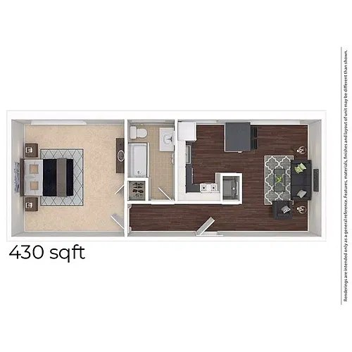 Floor plan 1 Bed/1 Bath-Affordable Housing Program Eligible