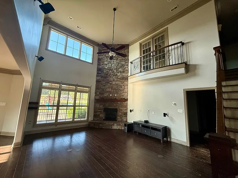 2 story living room with gas fireplace