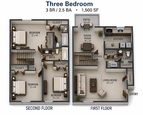 Floor plan Three Bedroom Townhome