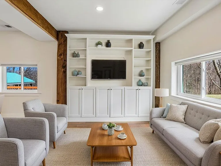 Living Room with Built In Cabinetry