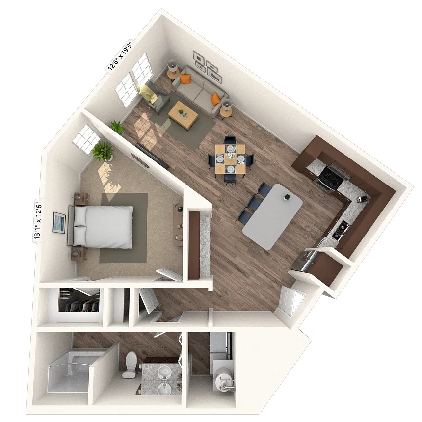 Floor plan Traditional 1x1 792-947 SF