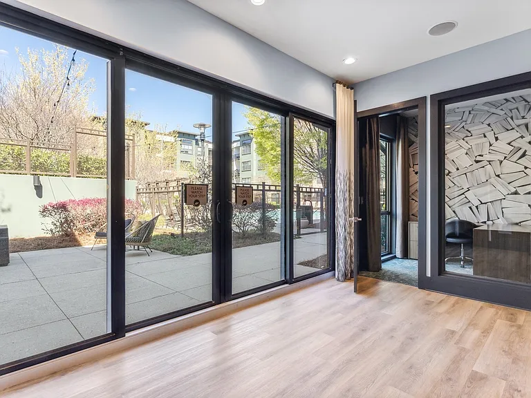 Indoor/outdoor work or study lounge with offices