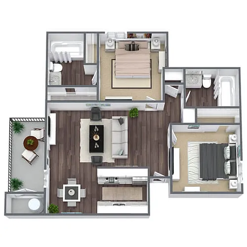 Floor plan B3: 2 Bed 2 Bath