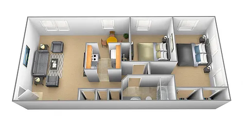Floor plan 2 Bedroom 1 Bath - Carlton Floor Plan