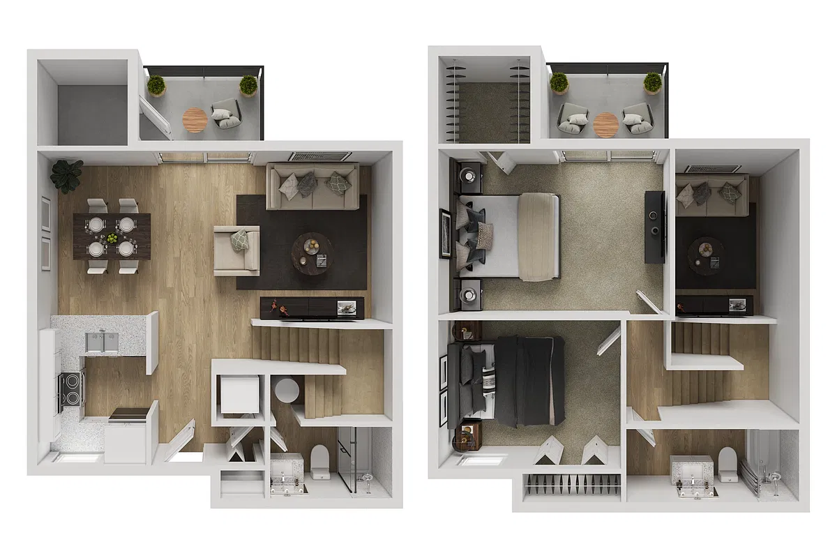 Floor plan B3TH, 2 Bedroom, 2 Bathrooms
