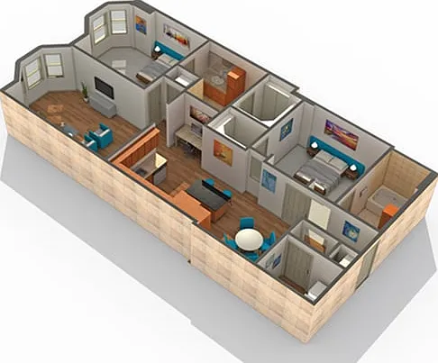 2 BR x 2 BA - B Floorplan 2 BR x 2 BA - B Floorplan