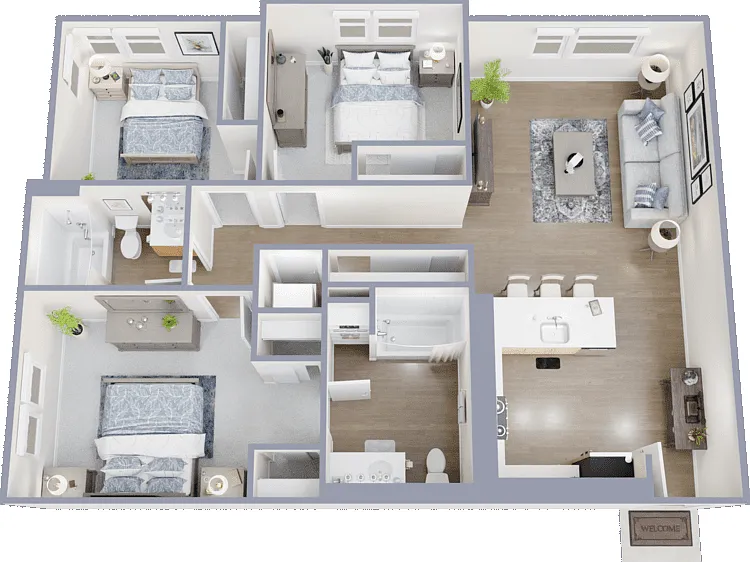 3 Bed 2 Bath Floorplan Diagram