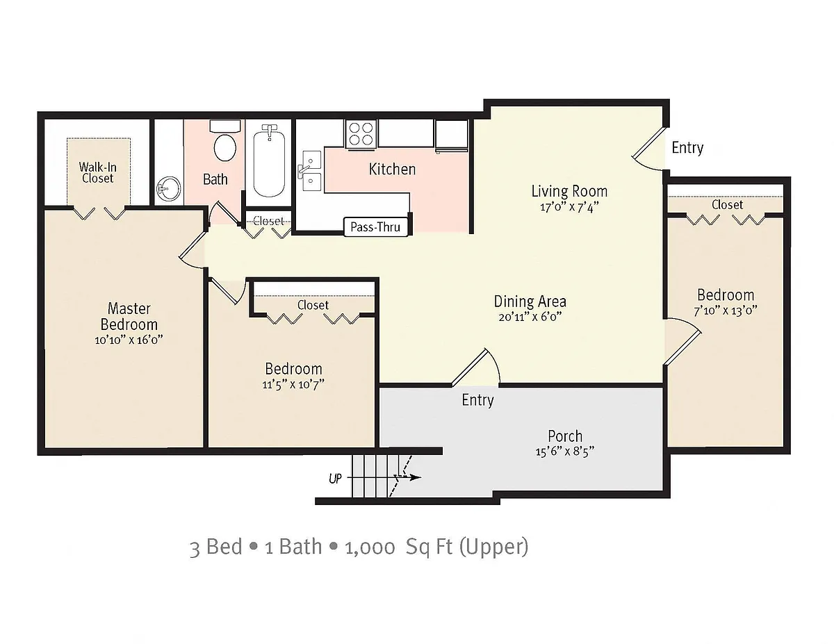 Floor plan Three Bedroom One Bath