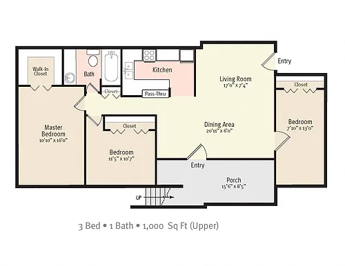 Floor plan Three Bedroom One Bath