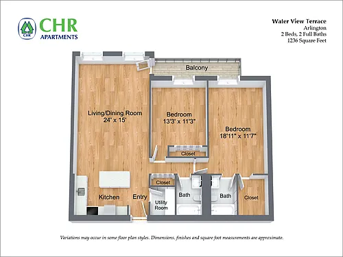 Floor plan 2 Bed/2 Bath Large with Balcony