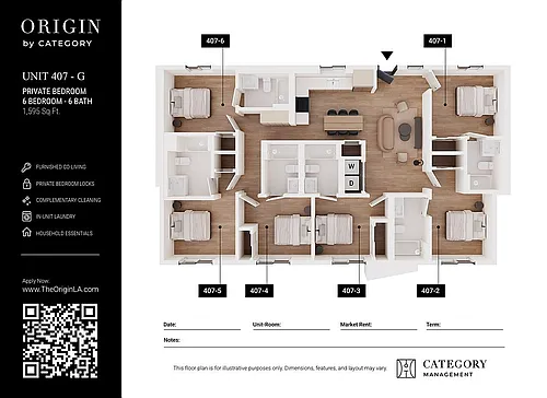 Floor plan 407 (G) - Private Bedroom in 6 BR / 6 BA