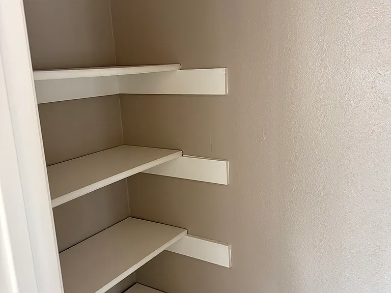 Utility closet in hall with shelves