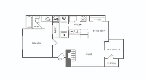 Floor plan One Bedroom (662 SF) Renovated