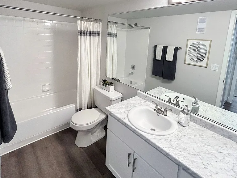 Large bathrooms provide lots of space to get ready in the morning.
