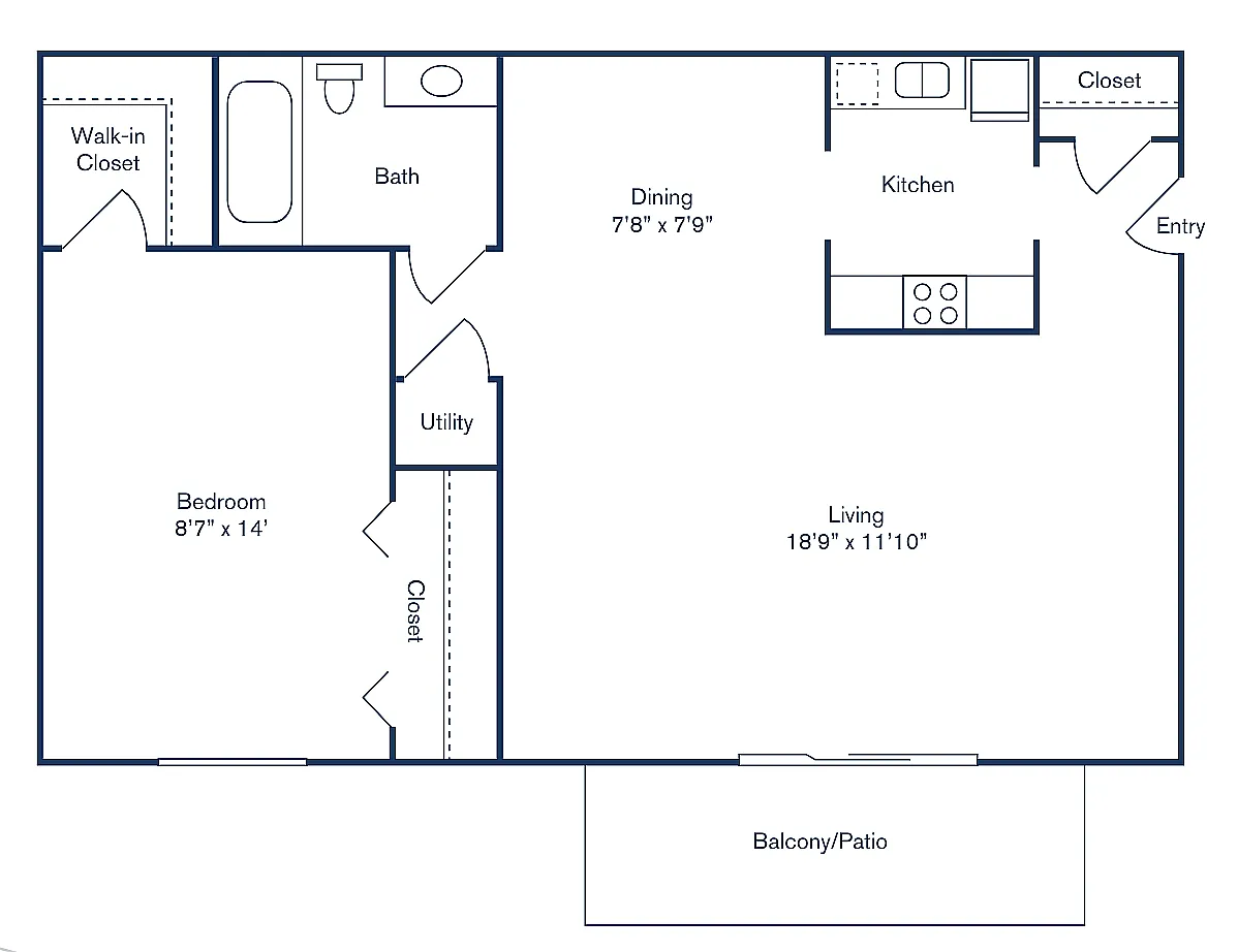 Floor plan 1 Bedroom, 1 Bath - Floor Plan C